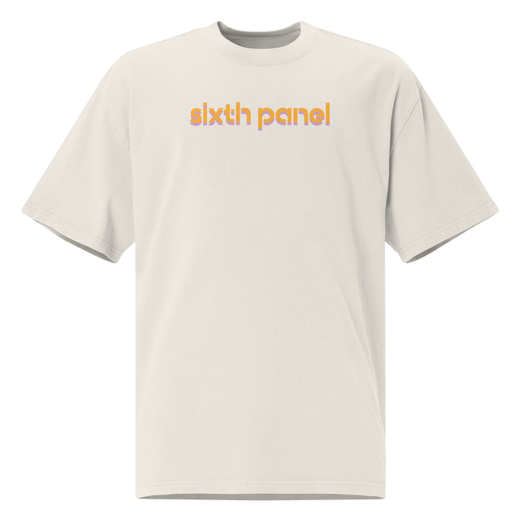 6th Panel Orange Staple Tee, faded bone, front