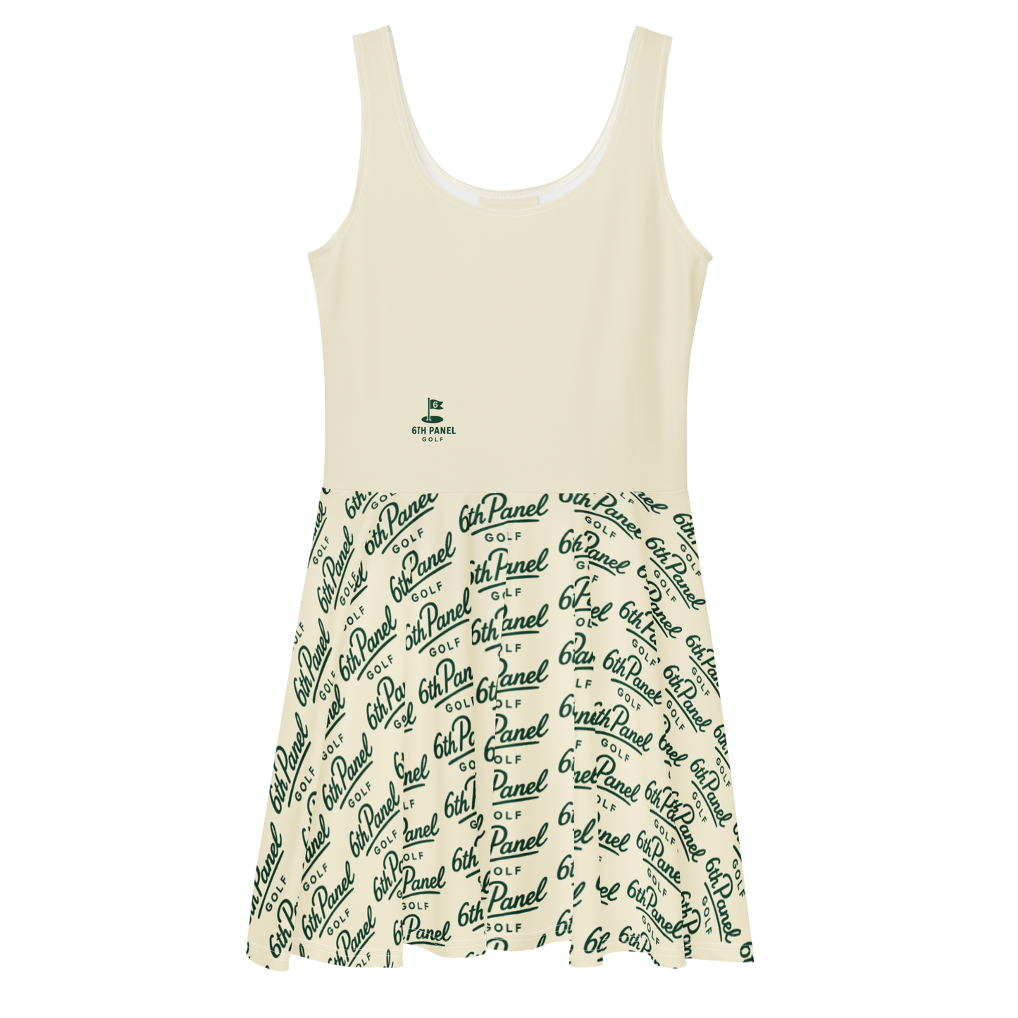 6th Panel Golf Dress with smooth stretch fabric and flared mid-thigh skirt