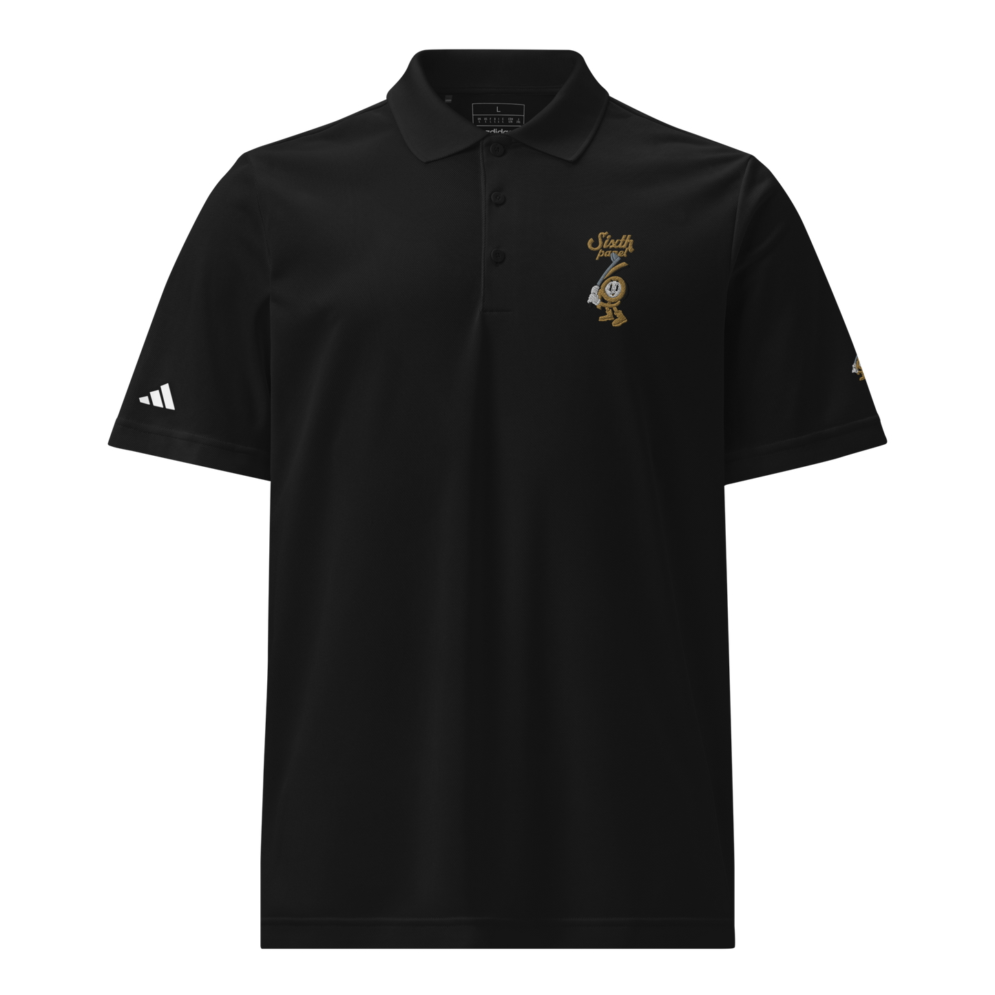 6th Panel Golf Panel Polo in black performance fabric with athletic fit for golf and casual wear