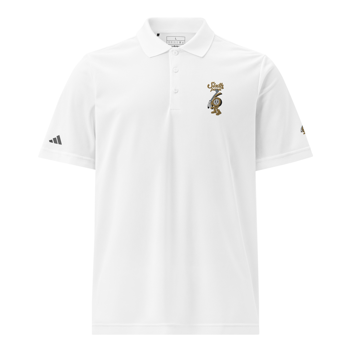 6th Panel Golf Panel Polo in white performance fabric with athletic fit for golf and casual wear