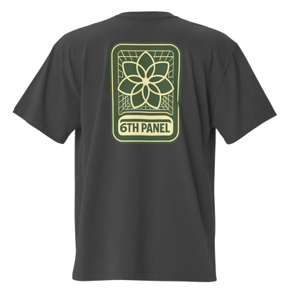 6th Panel Lotus Tee in faded black, back lotus graphic