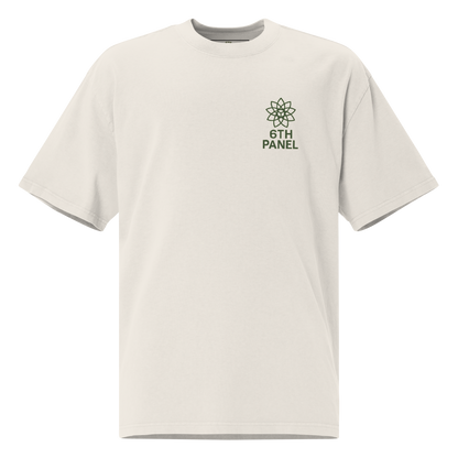 6th Panel Lotus Tee in faded bone, front chest logo