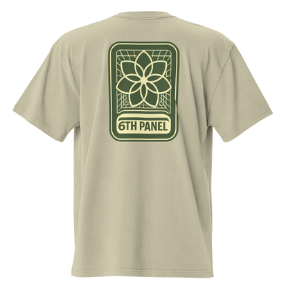 6th Panel Lotus Tee in faded eucalyptus, back lotus graphic