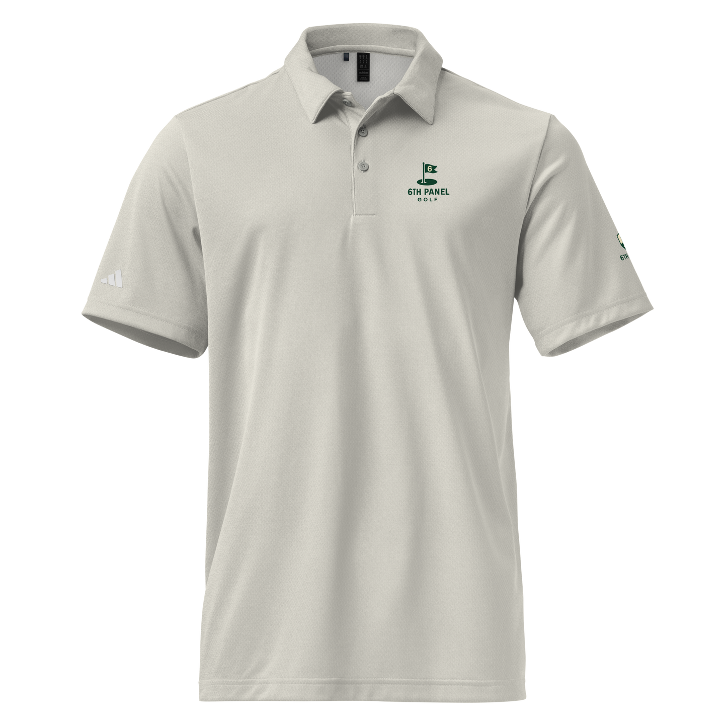 6th Panel Pin Polo in melange performance fabric with three-button placket and regular fit for golf and casual wear