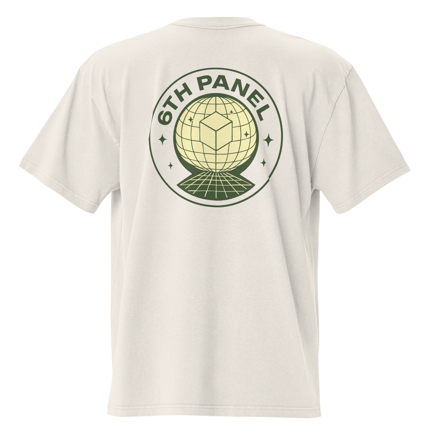 6th Panel Worldwide Panel Tee in faded bone, back globe graphic