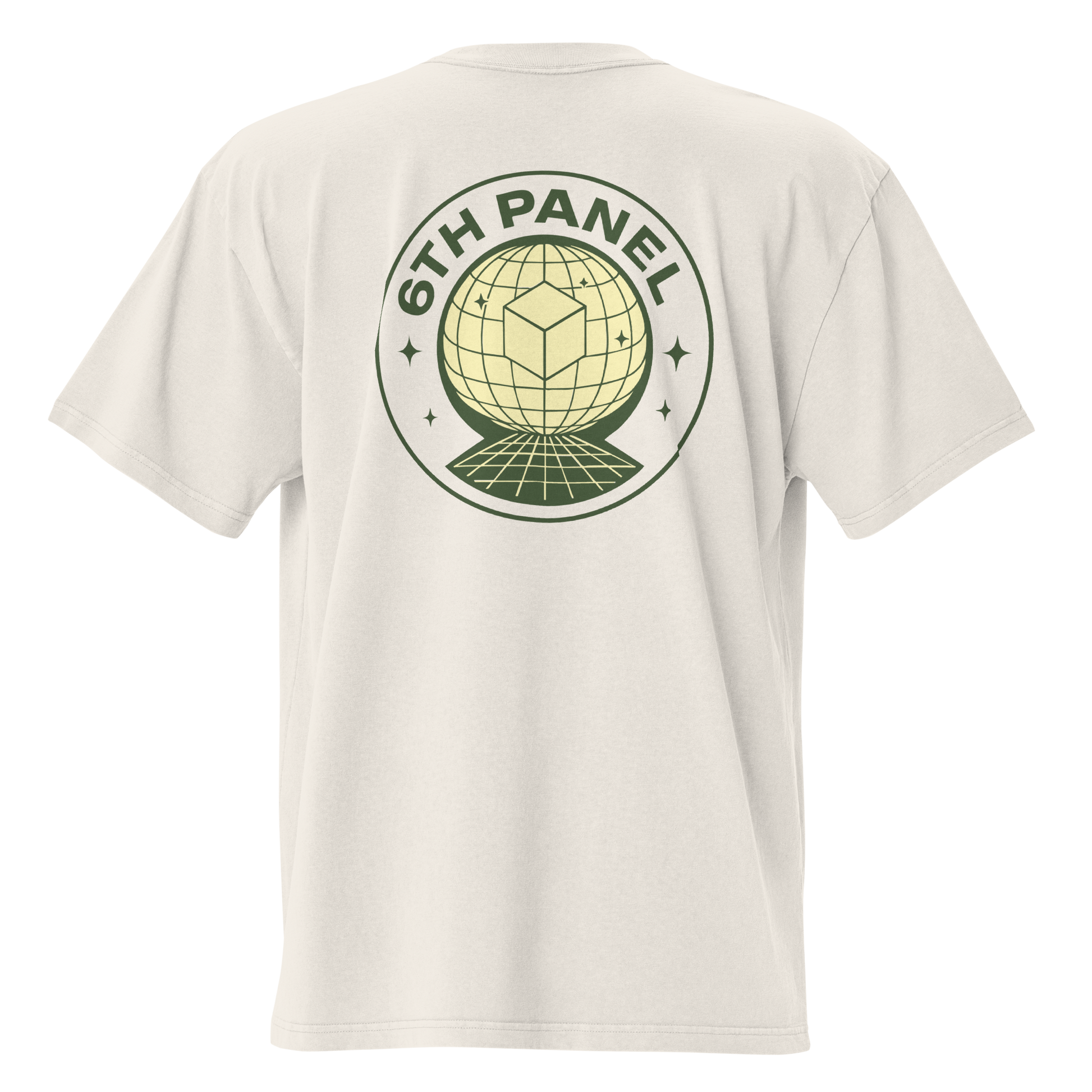 6th Panel Worldwide Panel Tee in faded bone, back globe graphic